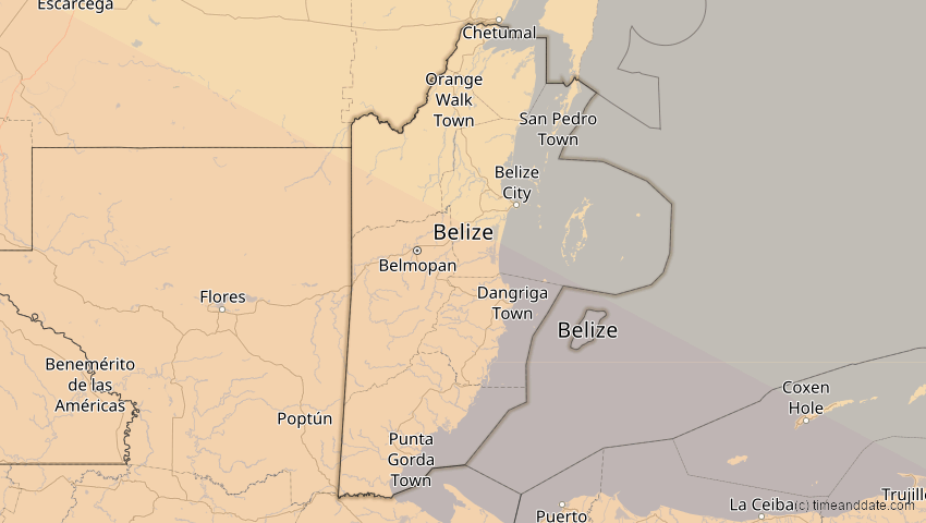 A map of Belize, showing the path of the 12. Jul 2056 Ringförmige Sonnenfinsternis