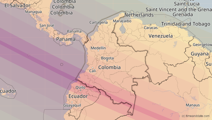 A map of Kolumbien, showing the path of the 12. Jul 2056 Ringförmige Sonnenfinsternis