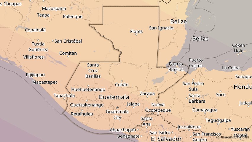 A map of Guatemala, showing the path of the 12. Jul 2056 Ringförmige Sonnenfinsternis