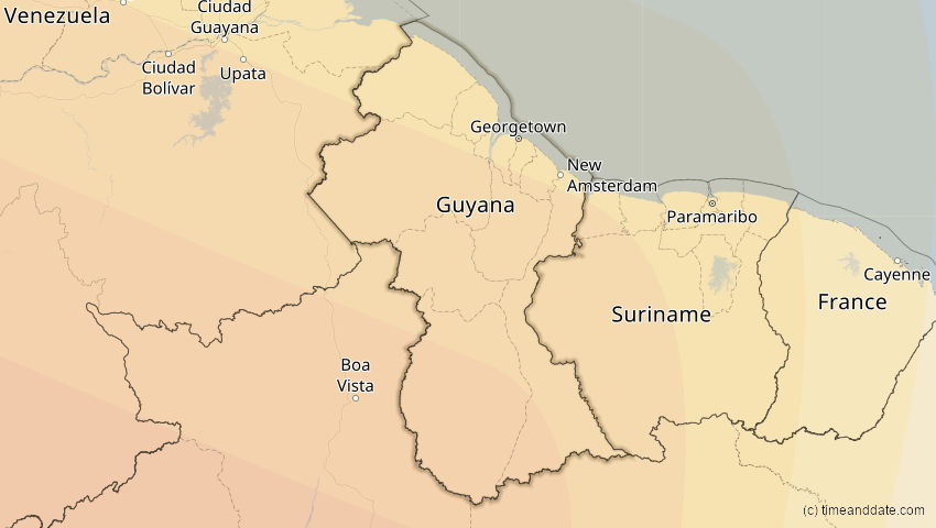 A map of Guyana, showing the path of the 12. Jul 2056 Ringförmige Sonnenfinsternis