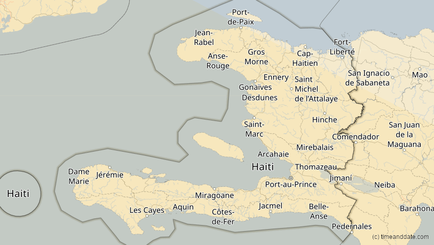 A map of Haiti, showing the path of the 12. Jul 2056 Ringförmige Sonnenfinsternis