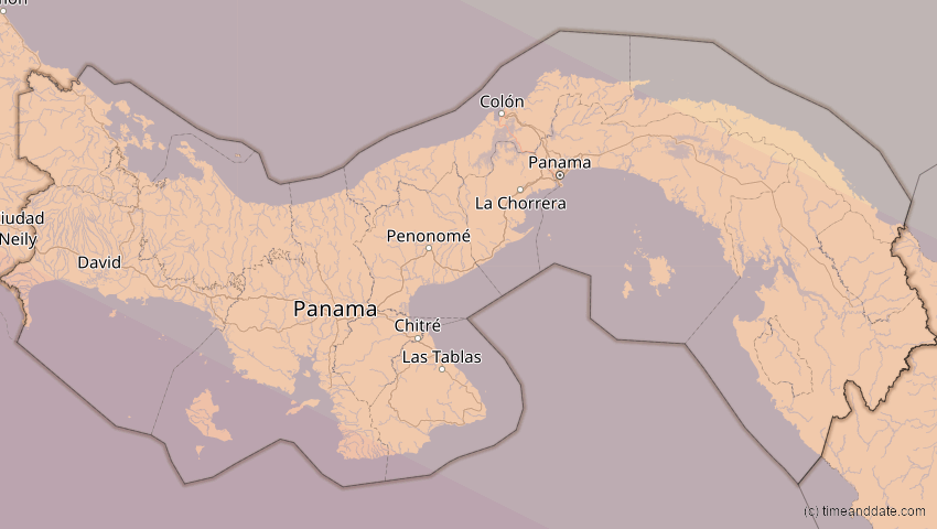 A map of Panama, showing the path of the 12. Jul 2056 Ringförmige Sonnenfinsternis
