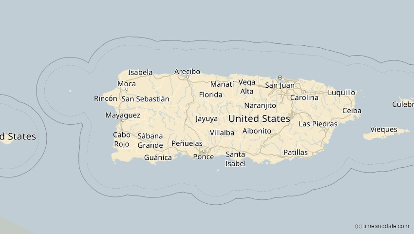 A map of Puerto Rico, showing the path of the 12. Jul 2056 Ringförmige Sonnenfinsternis