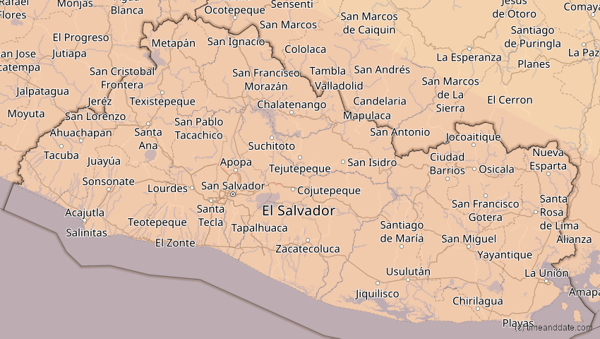 A map of El Salvador, showing the path of the 12. Jul 2056 Ringförmige Sonnenfinsternis