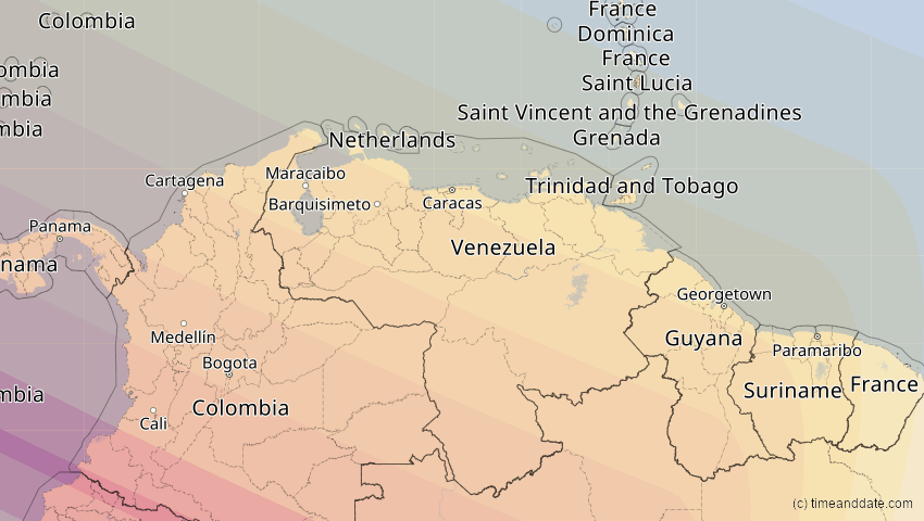 A map of Venezuela, showing the path of the 12. Jul 2056 Ringförmige Sonnenfinsternis