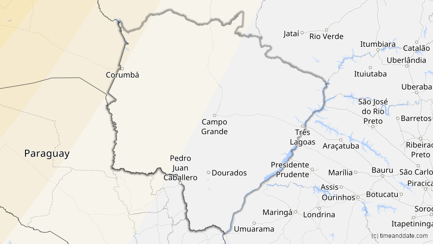 A map of Mato Grosso do Sul, Brasilien, showing the path of the 12. Jul 2056 Ringförmige Sonnenfinsternis