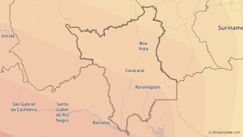 A map of Roraima, Brasilien, showing the path of the 12. Jul 2056 Ringförmige Sonnenfinsternis
