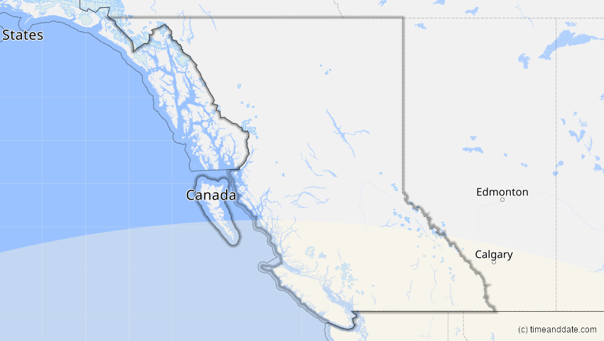 A map of British Columbia, Kanada, showing the path of the 12. Jul 2056 Ringförmige Sonnenfinsternis