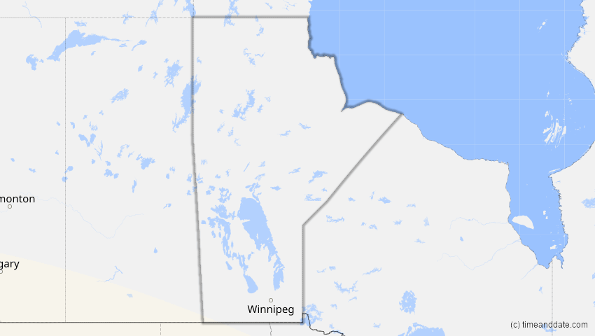 A map of Manitoba, Kanada, showing the path of the 12. Jul 2056 Ringförmige Sonnenfinsternis