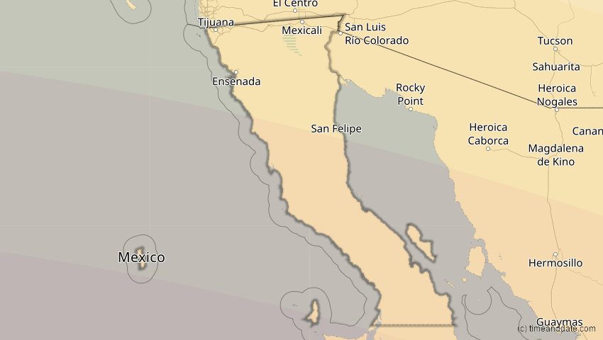 A map of Baja California, Mexiko, showing the path of the 12. Jul 2056 Ringförmige Sonnenfinsternis