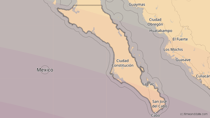 A map of Baja California Sur, Mexiko, showing the path of the 12. Jul 2056 Ringförmige Sonnenfinsternis