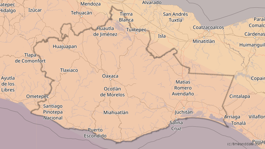 A map of Oaxaca, Mexiko, showing the path of the 12. Jul 2056 Ringförmige Sonnenfinsternis