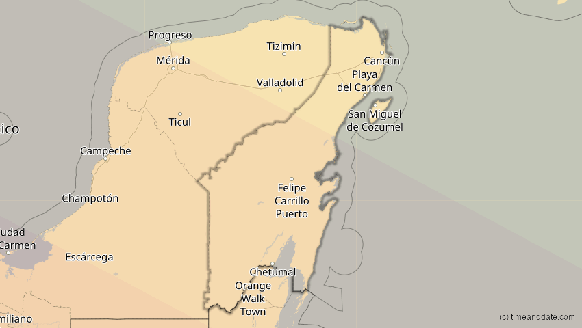 A map of Quintana Roo, Mexiko, showing the path of the 12. Jul 2056 Ringförmige Sonnenfinsternis