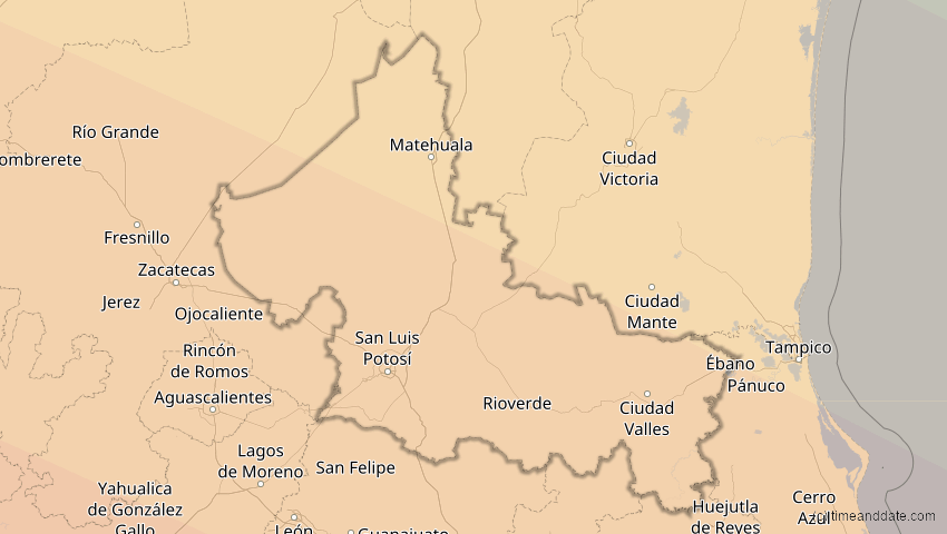 A map of San Luis Potosí, Mexiko, showing the path of the 12. Jul 2056 Ringförmige Sonnenfinsternis