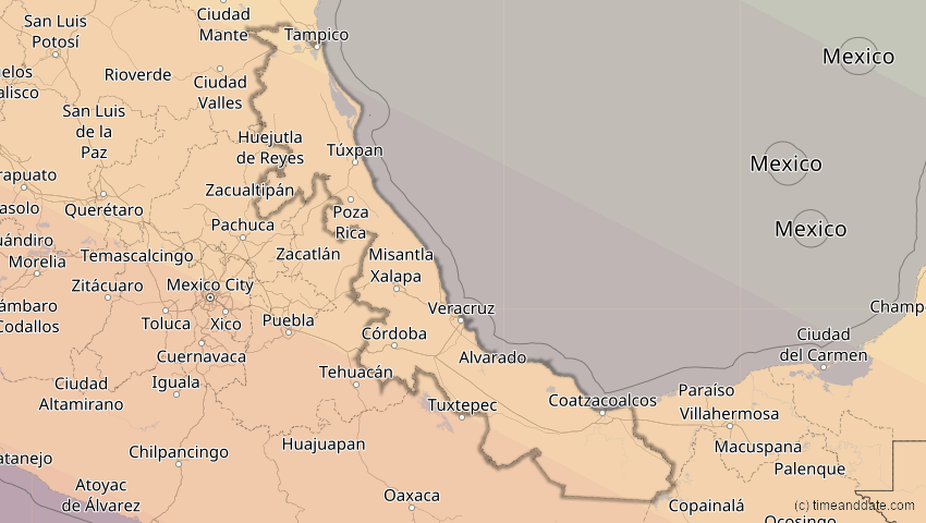 A map of Veracruz, Mexiko, showing the path of the 12. Jul 2056 Ringförmige Sonnenfinsternis