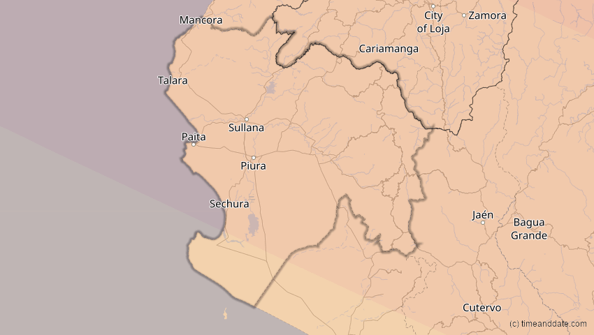 A map of Piura, Peru, showing the path of the 12. Jul 2056 Ringförmige Sonnenfinsternis