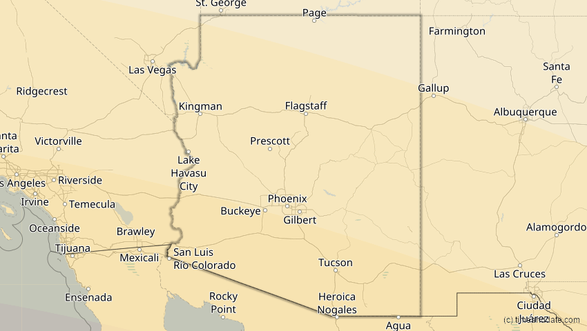 A map of Arizona, USA, showing the path of the 12. Jul 2056 Ringförmige Sonnenfinsternis
