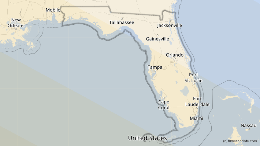 A map of Florida, USA, showing the path of the 12. Jul 2056 Ringförmige Sonnenfinsternis