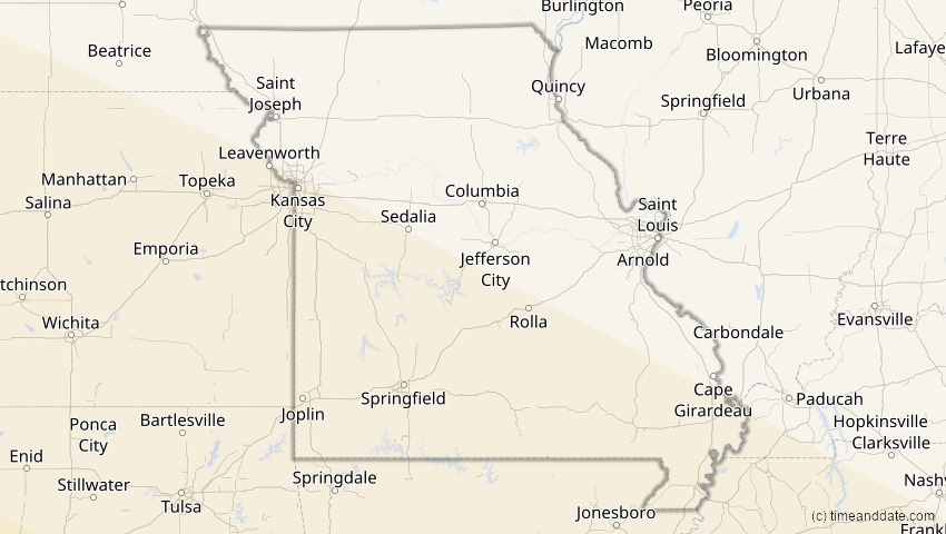 A map of Missouri, USA, showing the path of the 12. Jul 2056 Ringförmige Sonnenfinsternis