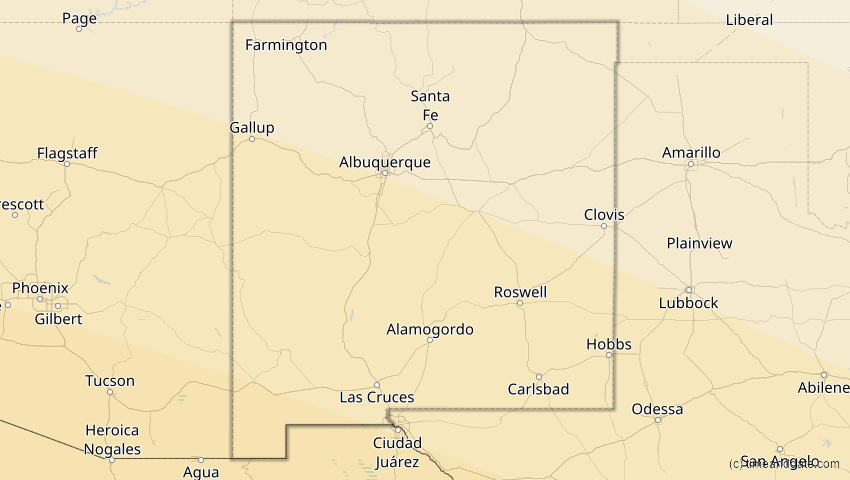 A map of New Mexico, USA, showing the path of the 12. Jul 2056 Ringförmige Sonnenfinsternis
