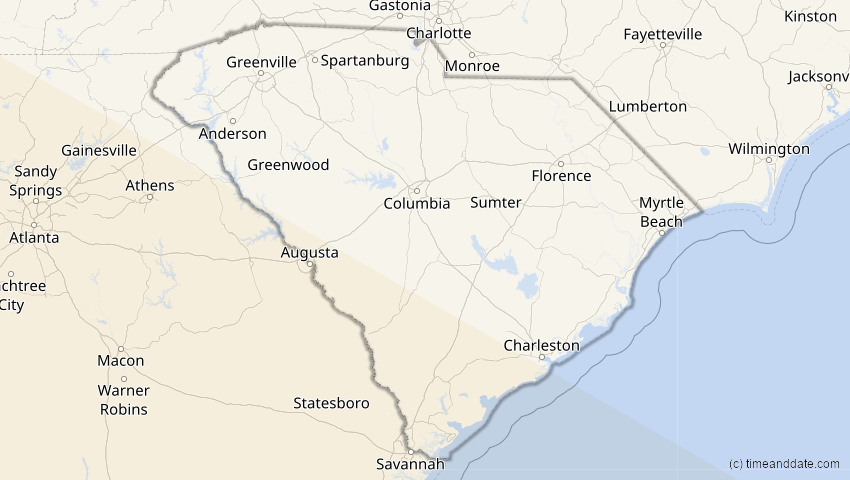 A map of South Carolina, USA, showing the path of the 12. Jul 2056 Ringförmige Sonnenfinsternis