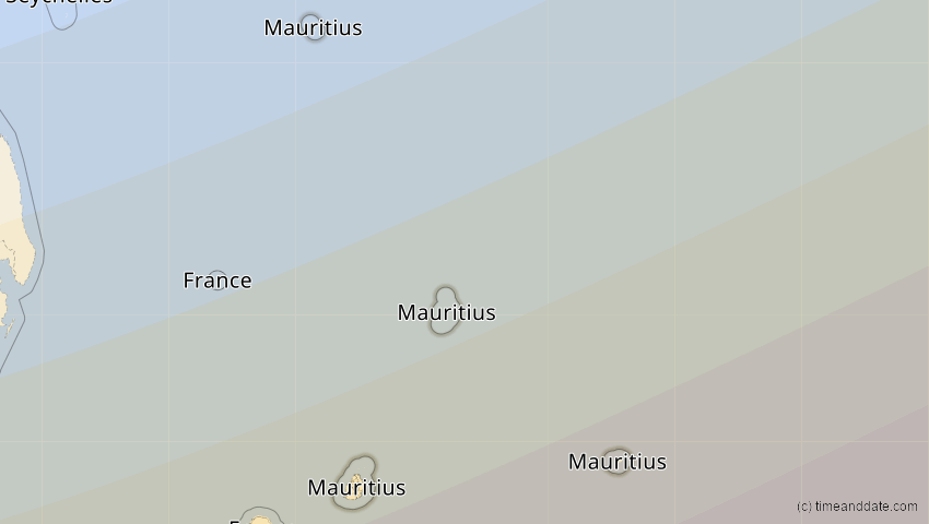 A map of Mauritius, showing the path of the 5. Jan 2057 Totale Sonnenfinsternis