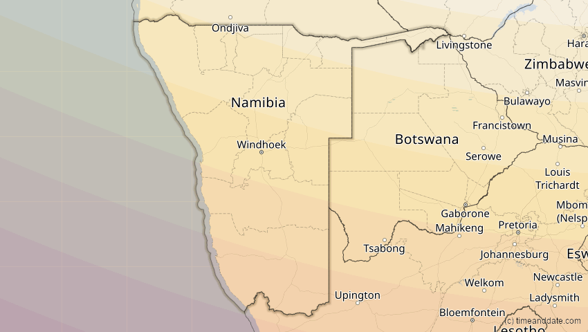 A map of Namibia, showing the path of the 5. Jan 2057 Totale Sonnenfinsternis