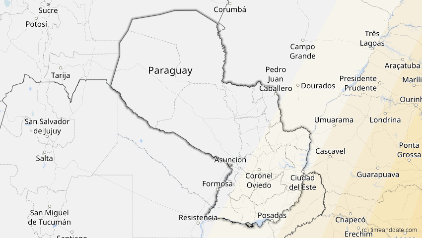 A map of Paraguay, showing the path of the 5. Jan 2057 Totale Sonnenfinsternis