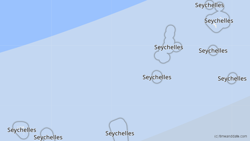 A map of Seychellen, showing the path of the 5. Jan 2057 Totale Sonnenfinsternis