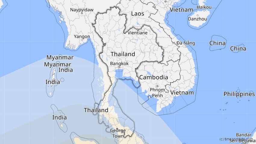 A map of Thailand, showing the path of the 5. Jan 2057 Totale Sonnenfinsternis