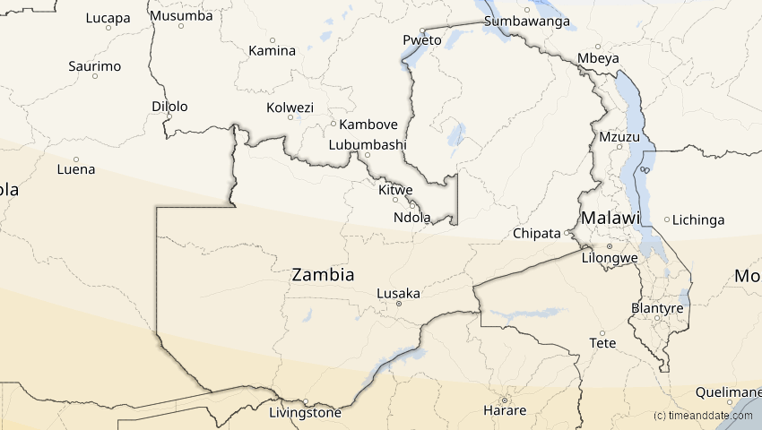 A map of Sambia, showing the path of the 5. Jan 2057 Totale Sonnenfinsternis