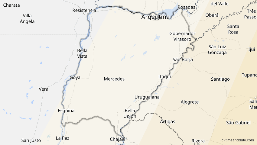 A map of Corrientes, Argentinien, showing the path of the 5. Jan 2057 Totale Sonnenfinsternis