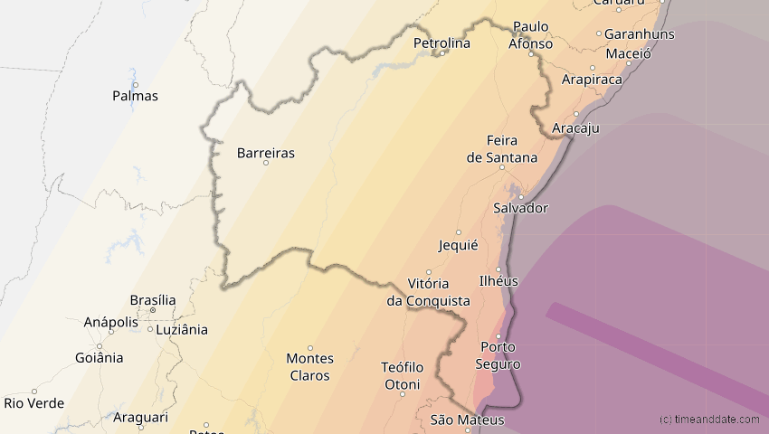 A map of Bahia, Brasilien, showing the path of the 5. Jan 2057 Totale Sonnenfinsternis