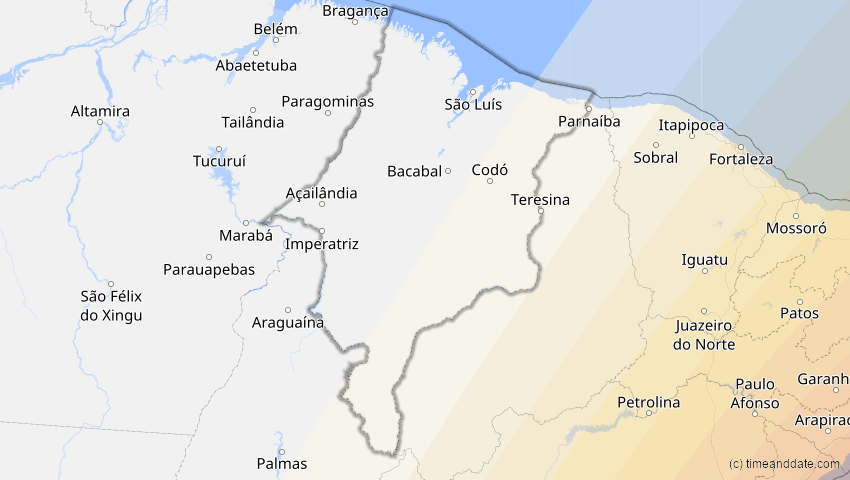 A map of Maranhão, Brasilien, showing the path of the 5. Jan 2057 Totale Sonnenfinsternis