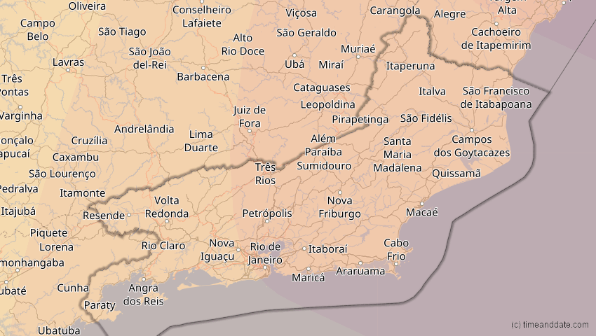 A map of Rio de Janeiro, Brasilien, showing the path of the 5. Jan 2057 Totale Sonnenfinsternis