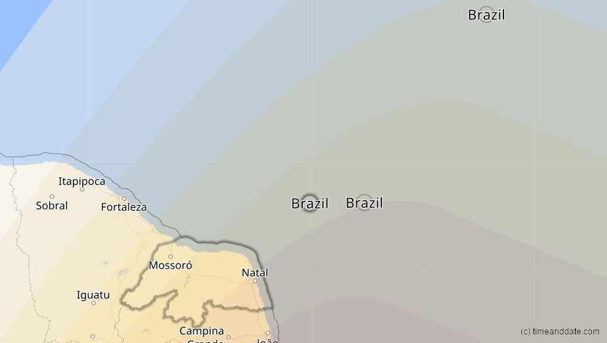 A map of Rio Grande do Norte, Brasilien, showing the path of the 5. Jan 2057 Totale Sonnenfinsternis