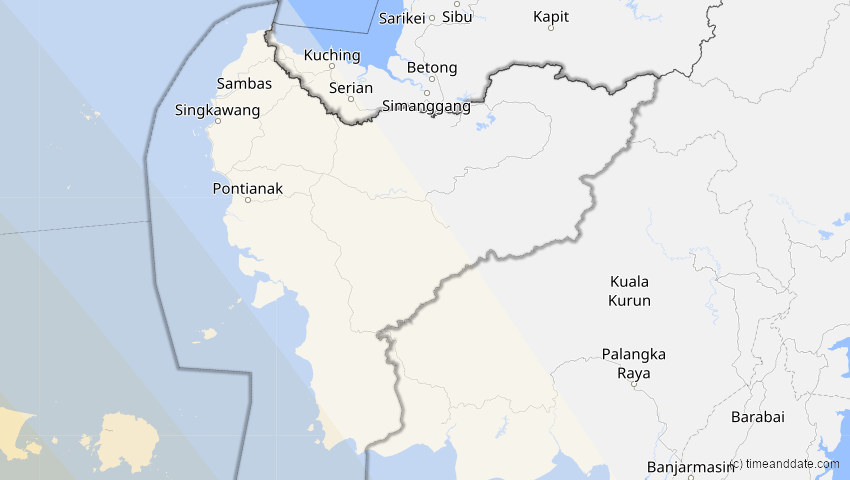 A map of Kalimantan Barat, Indonesien, showing the path of the 5. Jan 2057 Totale Sonnenfinsternis