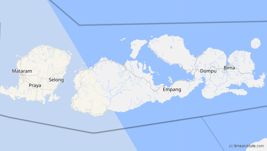 A map of Nusa Tenggara Barat, Indonesien, showing the path of the 5. Jan 2057 Totale Sonnenfinsternis