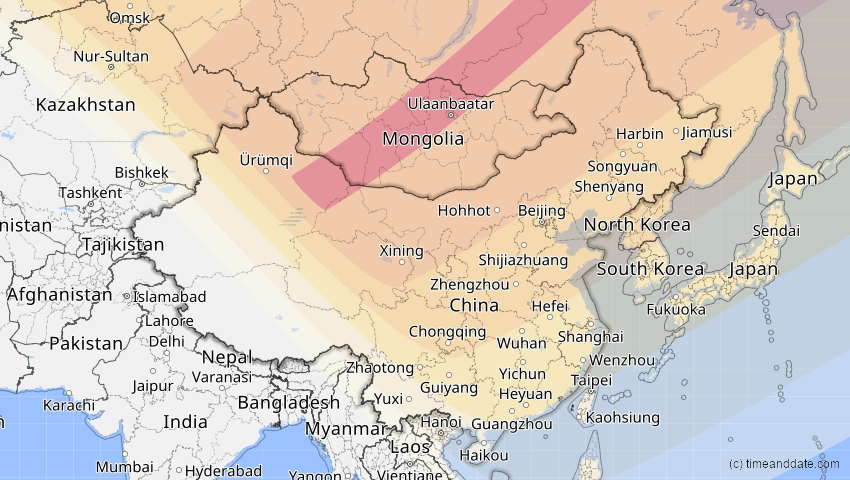 A map of China, showing the path of the 2. Jul 2057 Ringförmige Sonnenfinsternis