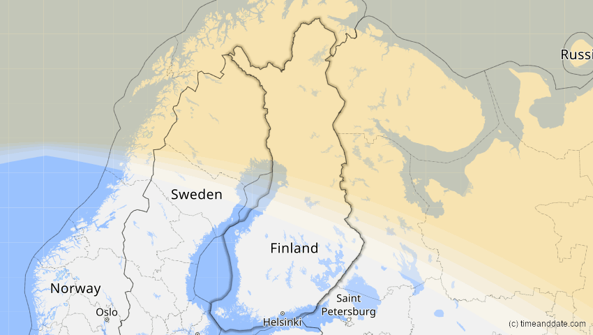 A map of Finnland, showing the path of the 1–2. Jul 2057 Ringförmige Sonnenfinsternis