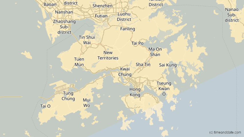 A map of Hongkong, showing the path of the 2. Jul 2057 Ringförmige Sonnenfinsternis
