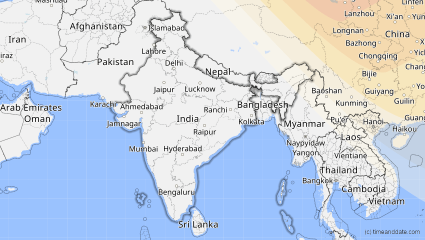 A map of Indien, showing the path of the 2. Jul 2057 Ringförmige Sonnenfinsternis