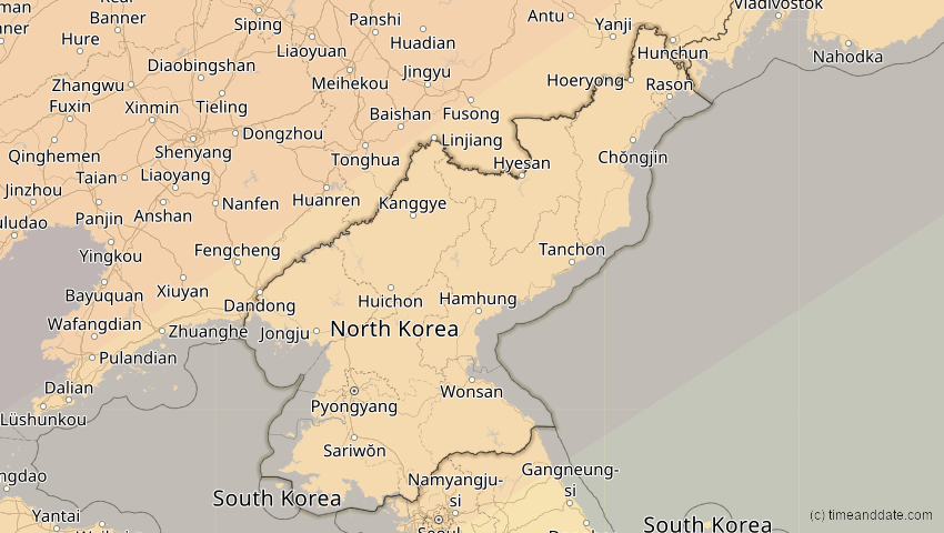 A map of Nordkorea, showing the path of the 2. Jul 2057 Ringförmige Sonnenfinsternis