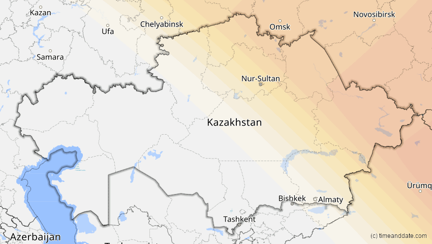 A map of Kasachstan, showing the path of the 2. Jul 2057 Ringförmige Sonnenfinsternis