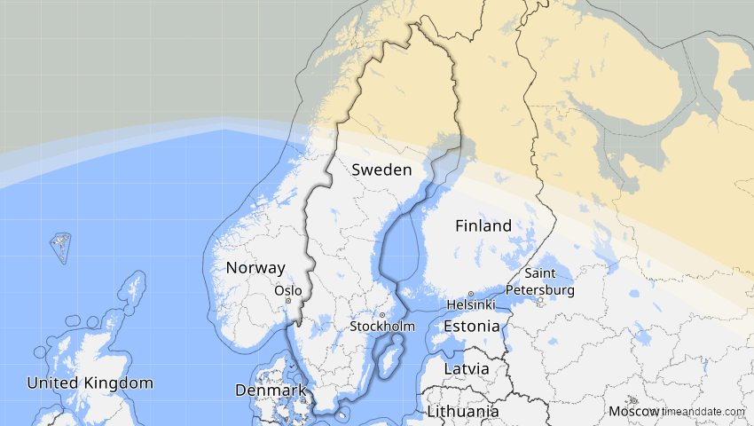 A map of Schweden, showing the path of the 1–2. Jul 2057 Ringförmige Sonnenfinsternis