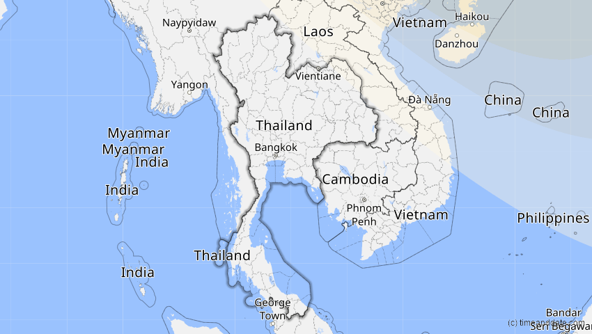 A map of Thailand, showing the path of the 2. Jul 2057 Ringförmige Sonnenfinsternis