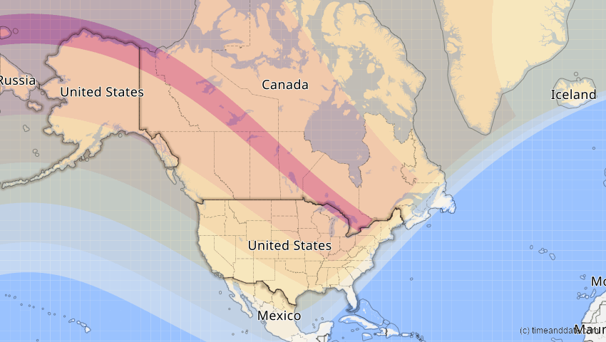 A map of USA, showing the path of the 1. Jul 2057 Ringförmige Sonnenfinsternis