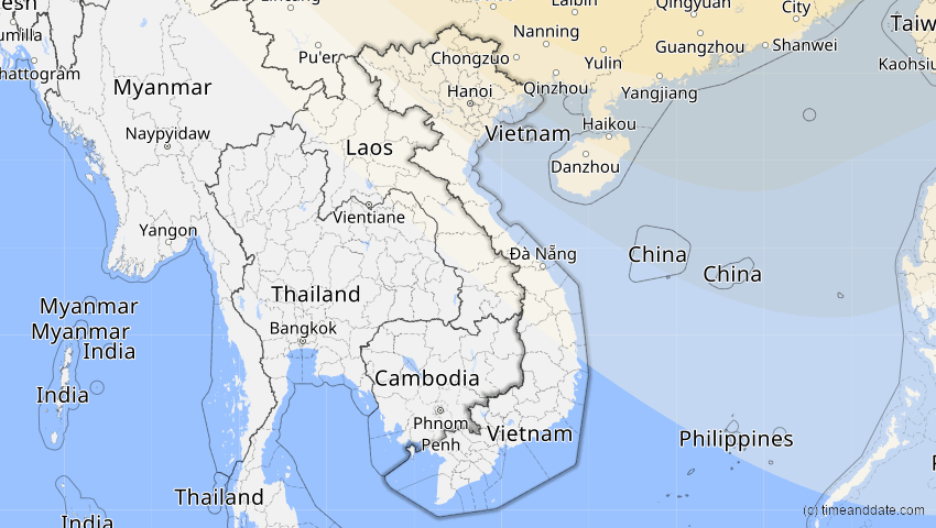A map of Vietnam, showing the path of the 2. Jul 2057 Ringförmige Sonnenfinsternis