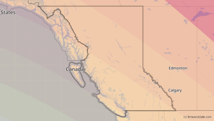 A map of British Columbia, Kanada, showing the path of the 1. Jul 2057 Ringförmige Sonnenfinsternis