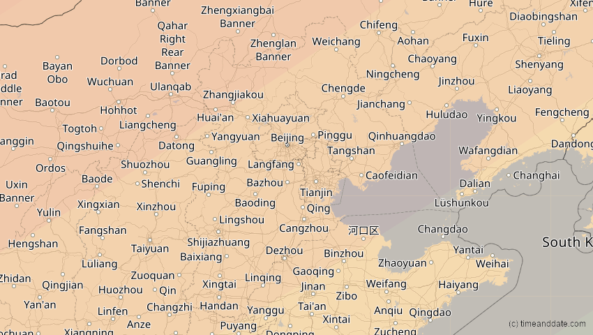 A map of Hebei, China, showing the path of the 2. Jul 2057 Ringförmige Sonnenfinsternis